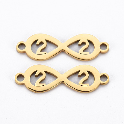 201 Stainless Steel Links Connectors, Cut, Infinity with Number 2