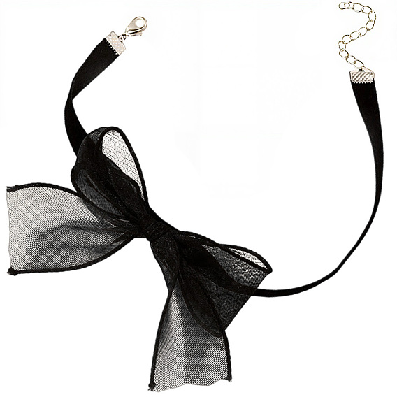 1 Женские колье-чокеры из поликарбонатной газовой ткани с бантом, платина