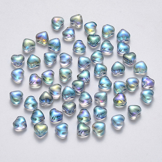 Transparent Spray Painted Glass Beads, AB Color Plated, Heart