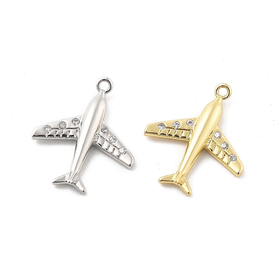 Латунные микропаве прозрачные подвески с фианитом, прелести самолета, стойки покрытие, долговечный, без свинца и без кадмия
