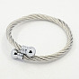 Trendy Men 304 Stainless Steel Torque Bangles, 304 Stainless Steel Rope Bangles, with Metal Findings, 54mm