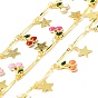 Handmade Brass Bar Link Chains, with Star & Enamel Cherry, Long-Lasting Plated, Soldered, with Spool