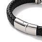 Men's Braided Black PU Leather Cord Bracelets, Lock 304 Stainless Steel Link Bracelets with Magnetic Clasps