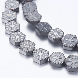 Non-magnetic Synthetic Hematite Beads Strands, Hexagon with Snowflake