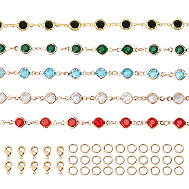 5m 5 цвета латунь стекло стразы цепочки звенья, несварные, плоско-круглые, золотой свет, с латунными застежками-когтями из 10 шт., 30шт латуни кольца прыжок