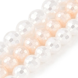 Electroplated Shell Pearl Beads Strands, Round, Faceted