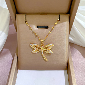 Delicate Dragonfly Pendant Necklace - Gold Plated, Good Luck, Collarbone Jewelry.