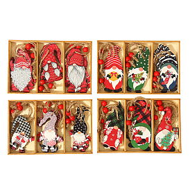 Caja de gnomo de madera de navidad conjunto colgante decoración, para adornos colgantes de árboles de navidad
