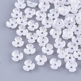 Resin Imitation Pearl Bead Caps, 3-Petal, Flower