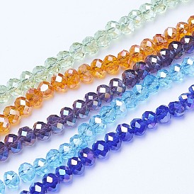 Electroplate Glass Beads Strands, AB Color Plated, Faceted, Rondelle