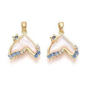 Подвески из латуни с микропаве из кубических цирконий и ракушек, рыбий хвост, реальный 18 k позолоченный