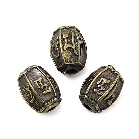 Tibetan Style Rack Plating Brass Bead, Long-Lasting Plated, Oval with Symbols Pattern