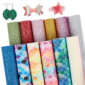 SUNNYCLUE A5 Glitter PU Leather Fabric, for Craft Cloth DIY Material