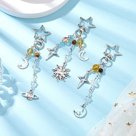 Бусины из натурального кварца с натуральным тигровым глазом класса ab, стеклянными бусинами и подвесками из сплава, солнце и луна и звезда