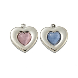 304 Stainless Steel Charms, with Cat Eye, Heart