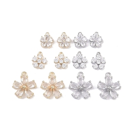 Brass Micro Pave Clear Cubic Zirconia Pendants, Flower Charms
