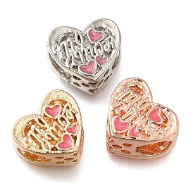 Rack Plating Alloy Enamel European Beads, Large Hole Beads, Heart with Word My Amor