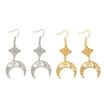 304 boucles d'oreilles pendantes en acier inoxydable pour femmes, lune avec étoile