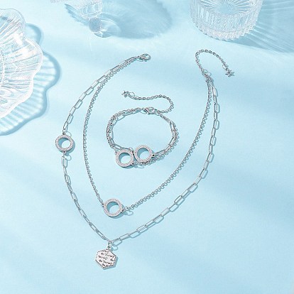 Устойчивые к потускнению 304 цепочки из звеньев кольца из нержавеющей стали, двухслойные ожерелья и браслеты, шестиугольник со словом