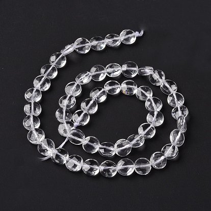 Natural Quartz Crystal Beads Strands, Rock Crystal, Flat Round, Faceted