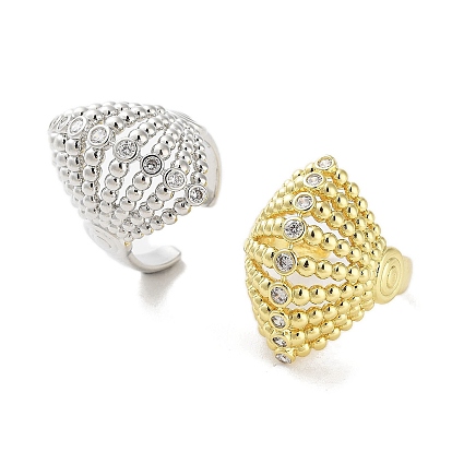Rack Plating Brass Micro Pave Cubic Zirconia Cuff Rings, Long-Lasting Plated for Women, Lead Free & Cadmium Free