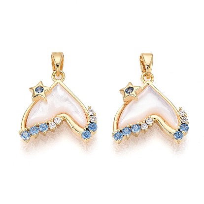 Подвески из латуни с микропаве из кубических цирконий и ракушек, рыбий хвост, реальный 18 k позолоченный
