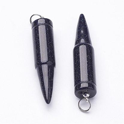 Gemstone Pointed Pendants, with 201 Stainless Steel Split Rings, Bullet, Stainless Steel Color