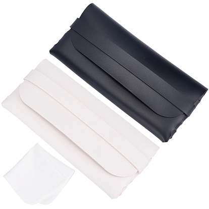 2шт. 2 цветов портативные чехлы для очков из искусственной кожи, сумка для солнцезащитных очков, с тканью для чистки очков из замшевого волокна (1 шт.), прямоугольные