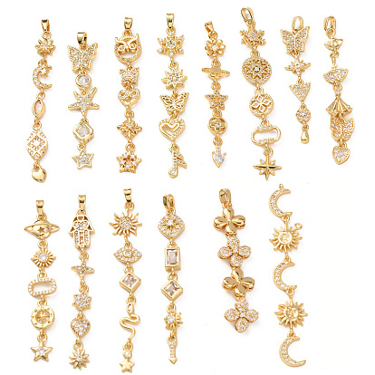 Большие подвески из латуни с кисточками, микропаве и прозрачными кубическими циркониями.