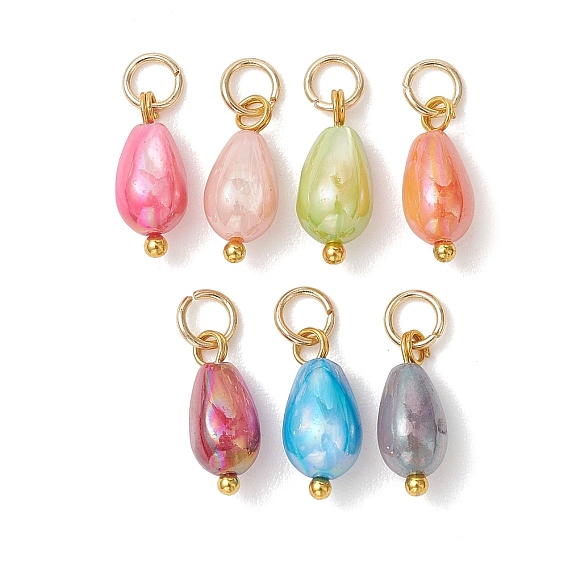 Окрашенные оболочки подвески естественных пресноводных, Подвески в форме капли цвета ab с фурнитурой из нержавеющей стали, золотые