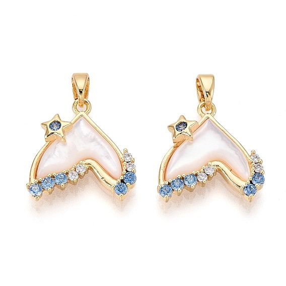 Подвески из латуни с микропаве из кубических цирконий и ракушек, рыбий хвост, реальный 18 k позолоченный