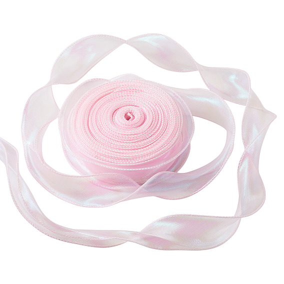 Borde de encaje de poliéster, Cinta de organza plana de color arcoíris, cinta iridiscente para bowknot, flor, decoración de regalo