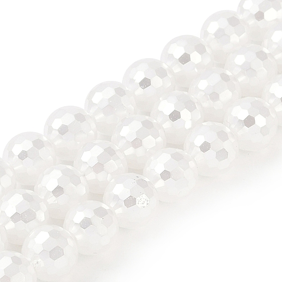 Нити стеклянных жемчужных бусин с гальваническим покрытием, круглые, граненые