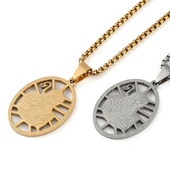 201 полые ожерелья из нержавеющей стали с овальной подвеской в виде коробки и цепочкой Святого Бенедикта