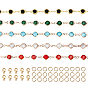 5m 5 цвета латунь стекло стразы цепочки звенья, несварные, плоско-круглые, золотой свет, с латунными застежками-когтями из 10 шт., 30шт латуни кольца прыжок