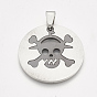 201 Stainless Steel Split Pendants, Flat Round with Skull