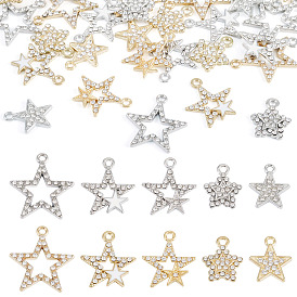 40 шт 10 стили подвески из сплава, звезда, со стразами
