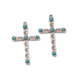 Synthetic Turquoise Big Pendants, Religion Cross Charms, with Rack Plating Alloy Findings