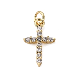 Brass Micro Pave Clear Cubic Zirconia Pendants, with Jump Ring, Cross