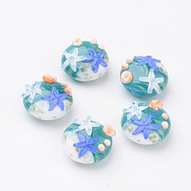 Стиль океана ручной работы Lampwork бисер, плоские круглые с морскими звездами