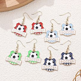 Alloy Enamel Soccer Dangle Earrings for Women, with Iron Findings, Golden
