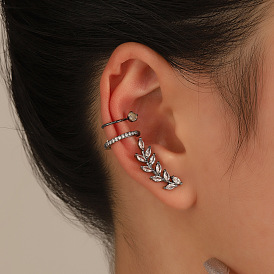 Fashionable Leaf Ear Cuff Set with Zirconia Studs - Minimalist and Personalized Earrings for Non-Pierced Ears