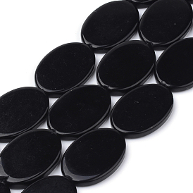 Synthetic Black Stone Beads Strands, Flat Oval