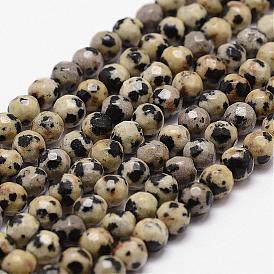 Natural Dalmatian Jasper Beads Strands, Faceted, Round
