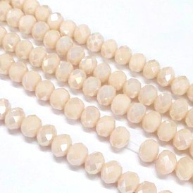 Electroplate Opaque Solid Color Crystal Glass Rondelle Beads Strands, Faceted, AB Color Plated, 4x3mm, Hole: 1mm, about 135pcs/strand, 17.9 inch