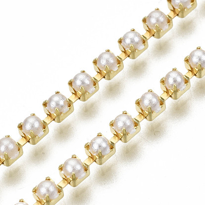 Brass Cup Chains, with ABS Plastic Imitation Pearl