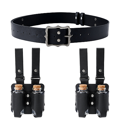 PU Leather Waist Belt with Cork Glass Potion Bottle, for Medieval Wizard Cosplay Accessories