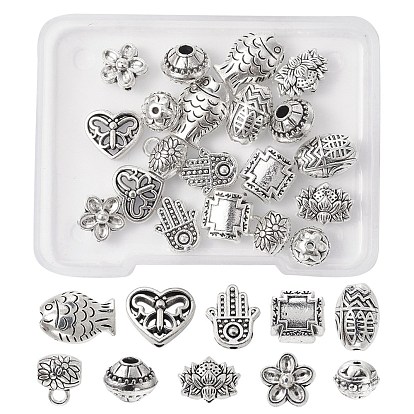 DIY Jewelry Making Finding Kit, Including 20Pcs 10 Style Bicone & Lotus & Fish & Butterfly & Hamsa Hand Alloy Beads & European Beads & Tube Bails