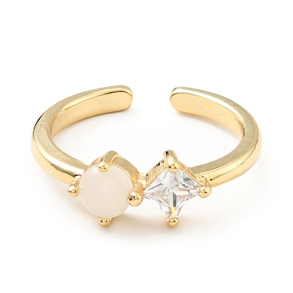 Открытое кольцо-манжета с прозрачным кубическим цирконием и стеклянным ромбом, украшения из латуни для женщин, без кадмия и без свинца