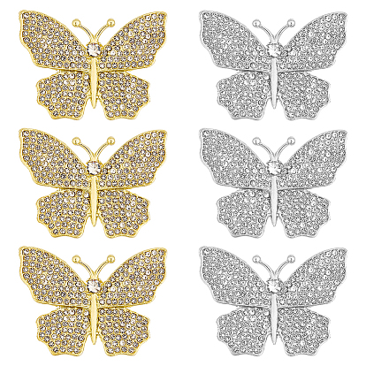 6 шт. 2 цветные бабочки из сплава со стразами на лацкан для рюкзака и одежды